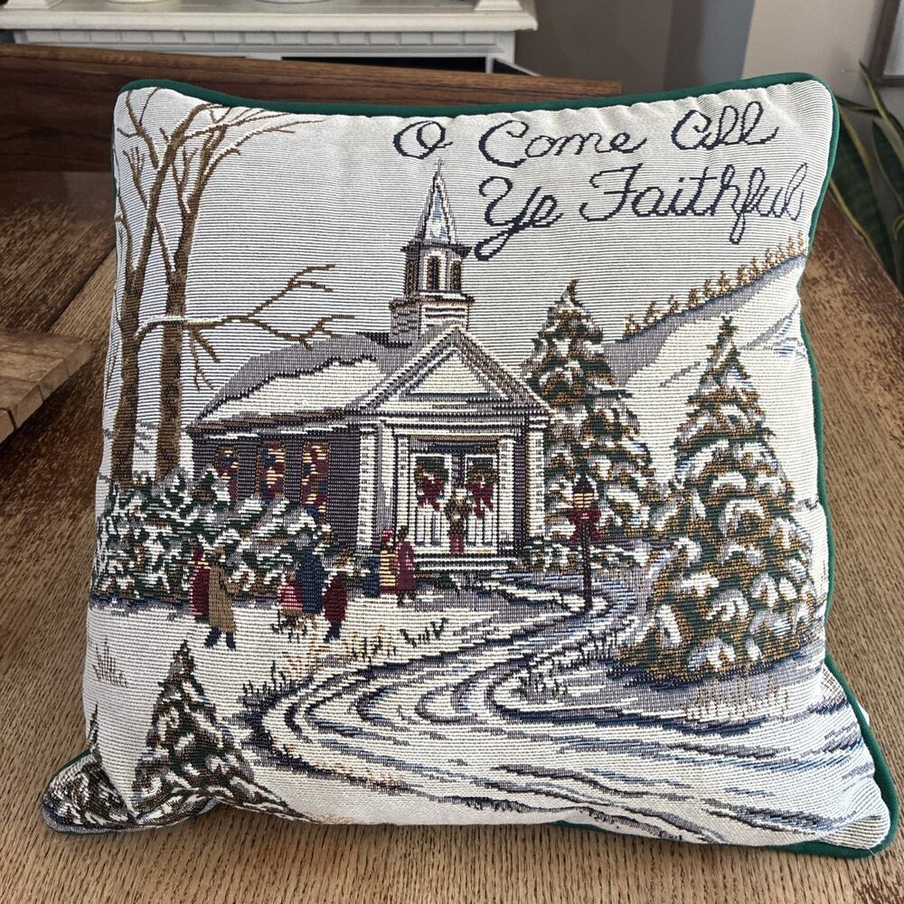 Riverdale Tapestry Throw Pillow O Come All Ye Faithful Christmas Church Holiday